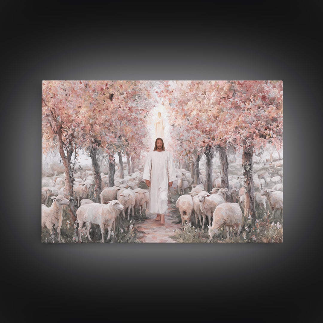 Fields Of His Care, Framed Canvas Print, Christian Wall Art, Jesus Painting, Christian Art Canvas, Vintage Christian Painting, Christian De