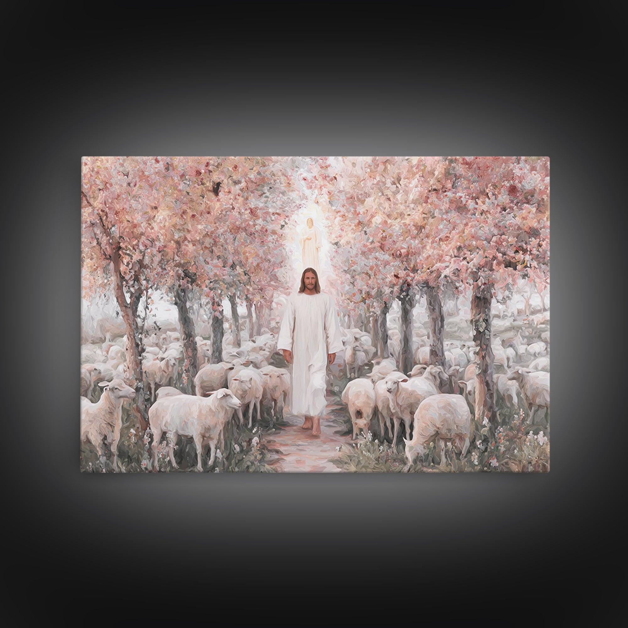 Fields Of His Care, Framed Canvas Print, Christian Wall Art, Jesus Painting, Christian Art Canvas, Vintage Christian Painting, Christian De