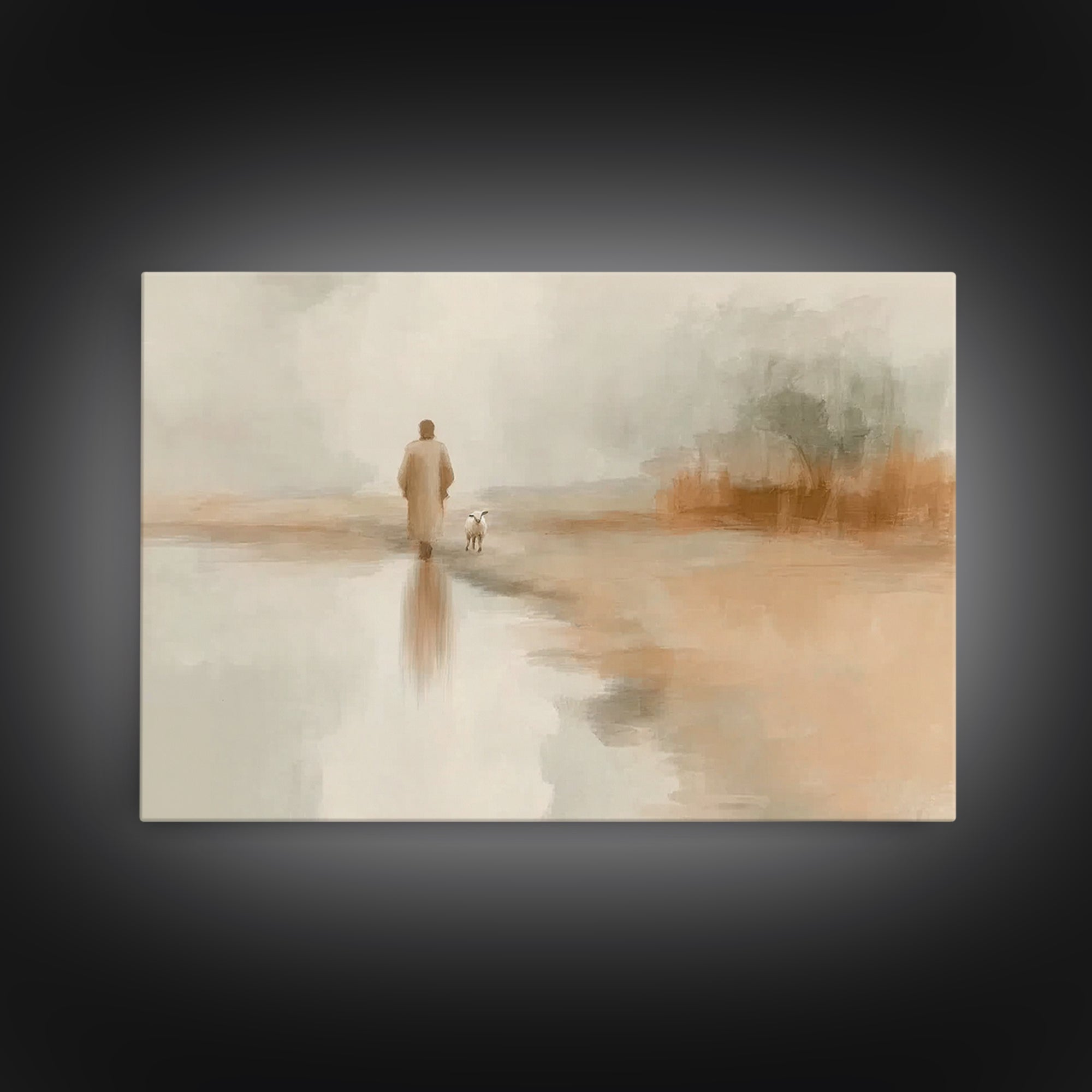 Soft Dawn Walk - Framed Canvas Print - Christian Art Canvas - Jesus Painting - Christian Wall Art - Subtle Christian Art