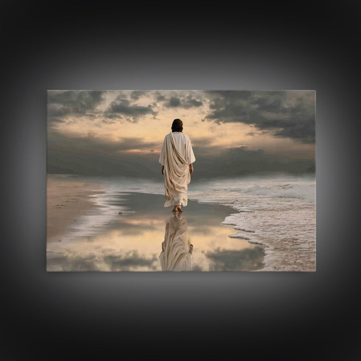 Shorelight Promise, Framed Canvas Print, Jesus Painting, Christian Wall Art, Large Christian Painting, Christian Art Canvas, Minimalist Chr