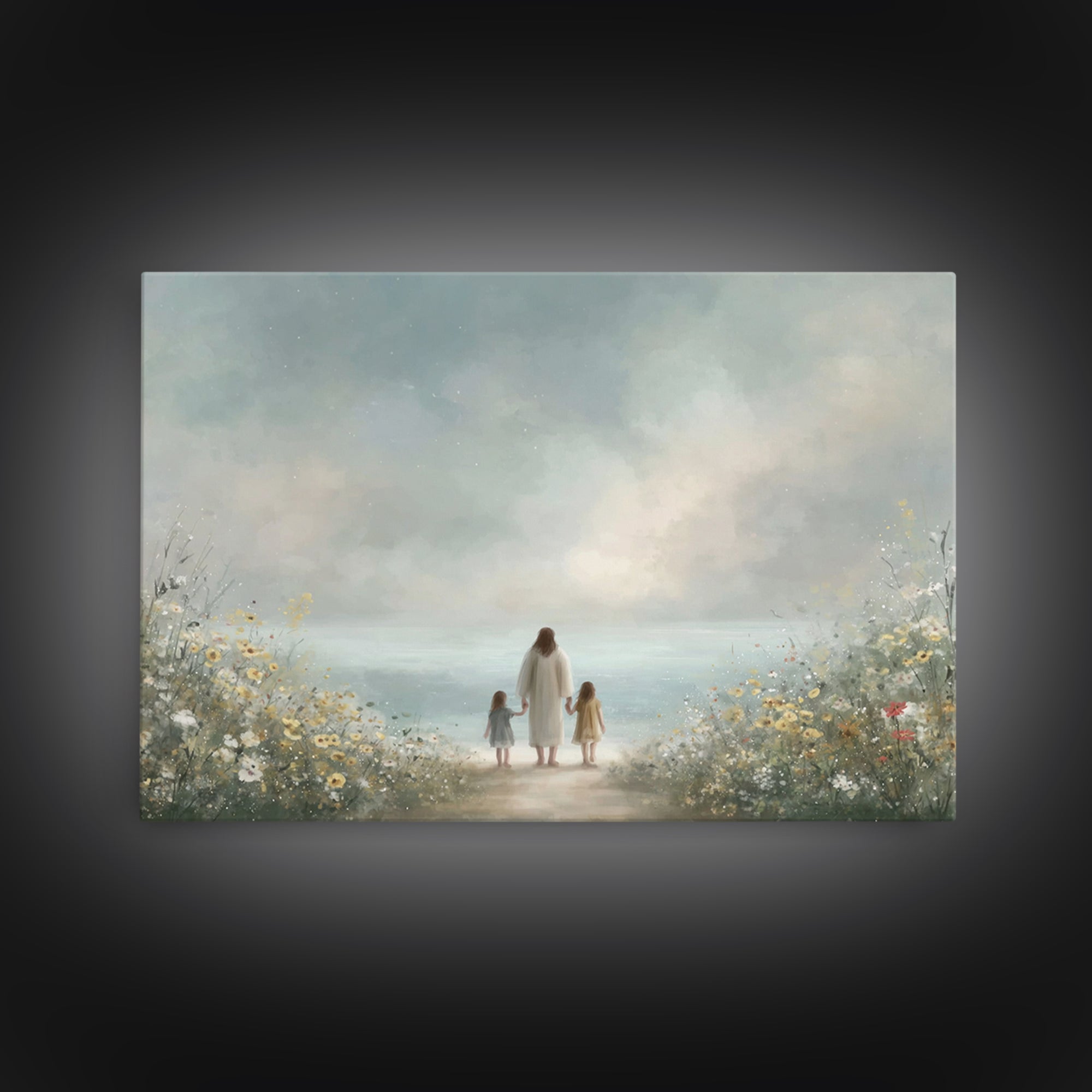 Shoreline Blessings | Framed Canvas Print | Christian Wall Art | Jesus Painting | Christian Art Canvas | Modern Christian Art
