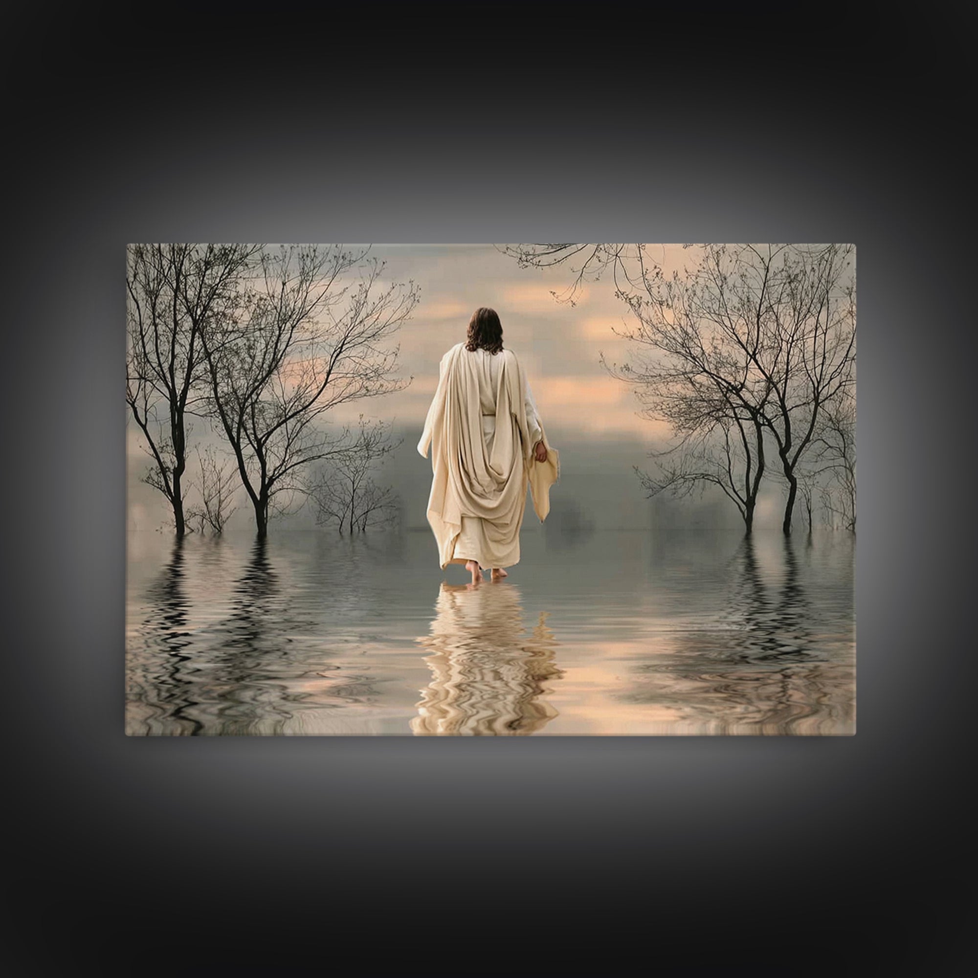 Evening Shepherd Light | Framed Canvas Print | Christian Wall Art | Jesus Painting | Christian Art Canvas | Moody Christian Art | Christian