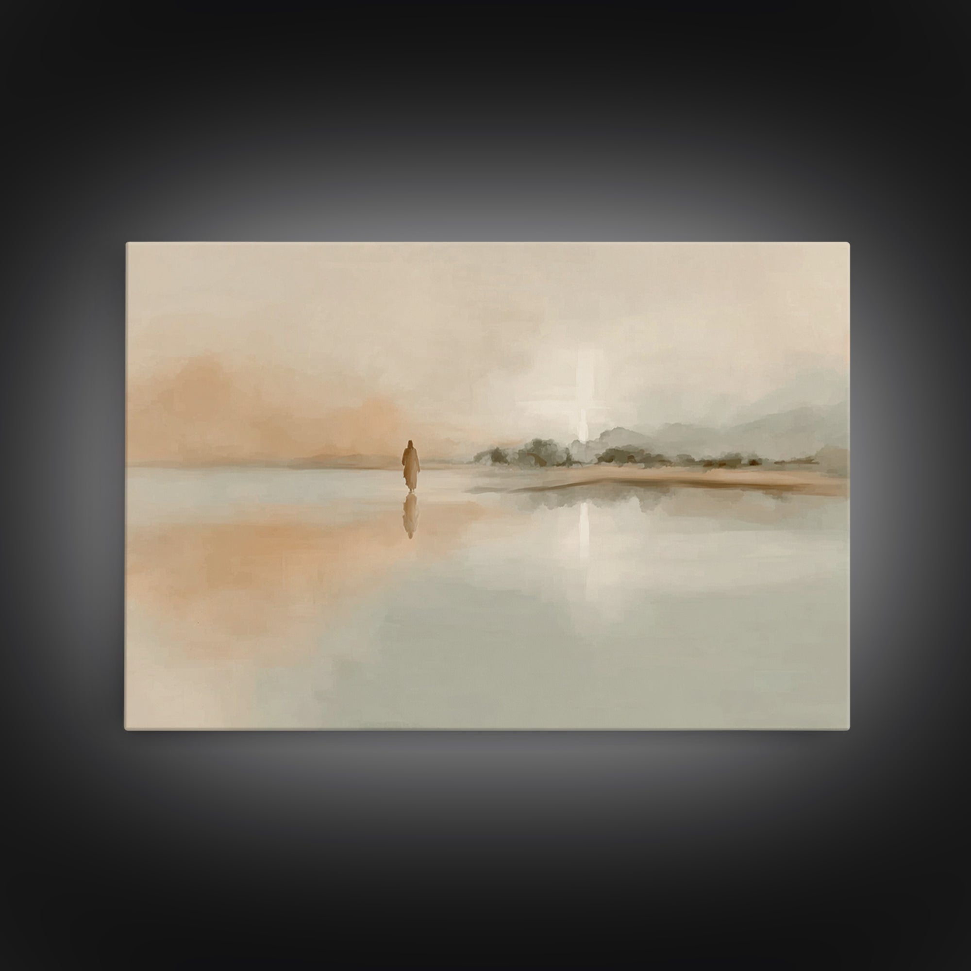 Silent Horizon Peace, Framed Canvas Print, Christian Wall Art, Jesus Painting, Christian Art Canvas, Vintage Christian Art, Large Christian