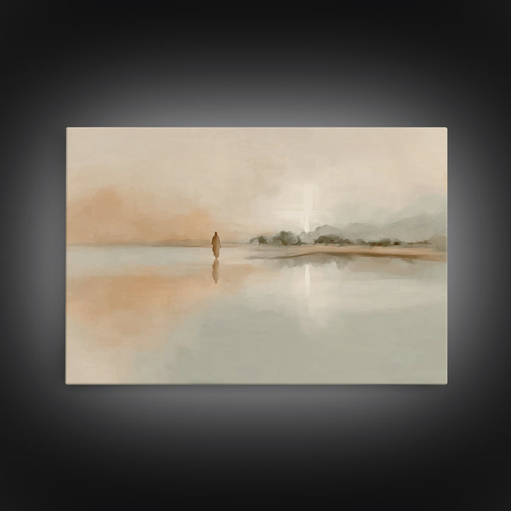 Silent Horizon Peace, Framed Canvas Print, Christian Wall Art, Jesus Painting, Christian Art Canvas, Vintage Christian Art, Large Christian