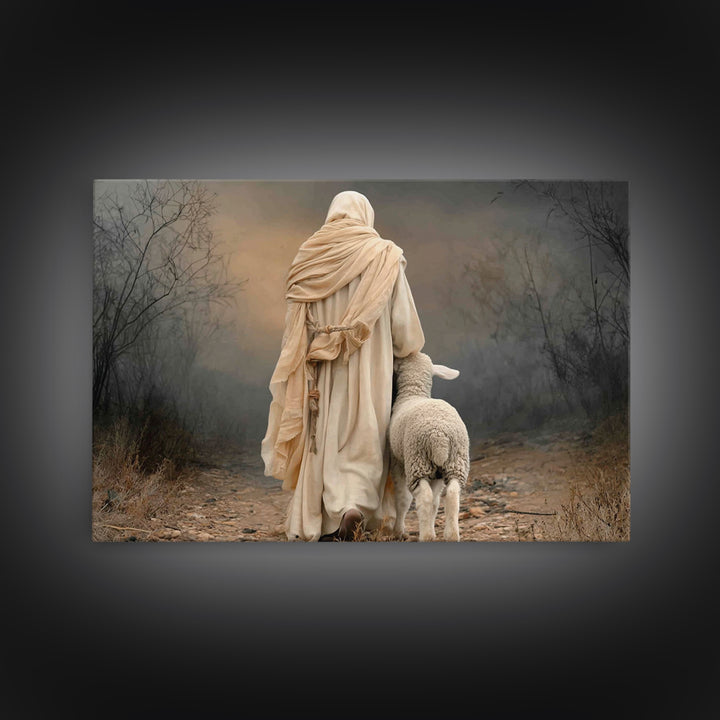 Golden Shepherd Stillness, Framed Canvas Print, Christian Art Canvas, Jesus Painting, Moody Christian Art, Christian Wall Art, Christian Ar