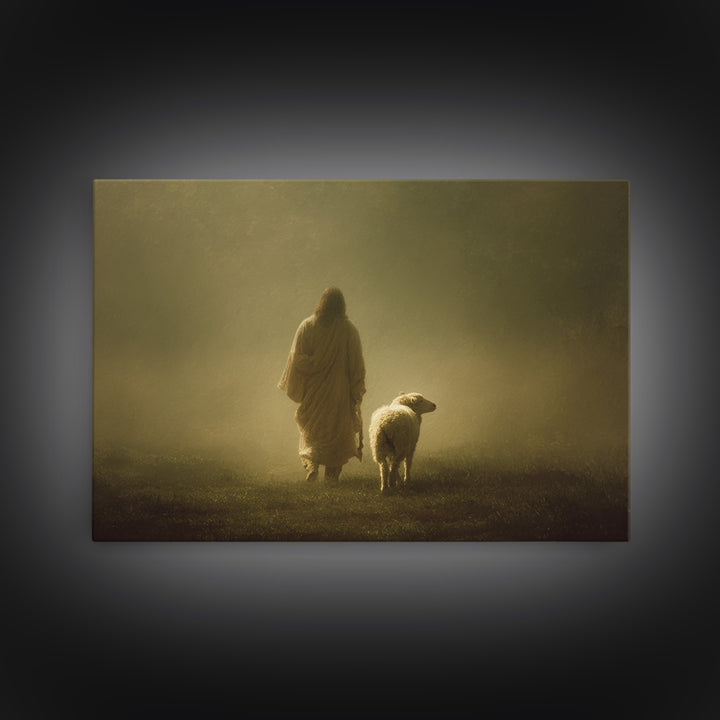 Shepherd In Stillness – Framed Canvas Print – Christian Art Canvas – Jesus Painting – Moody Christian Art – Christian Wall Art – Christian