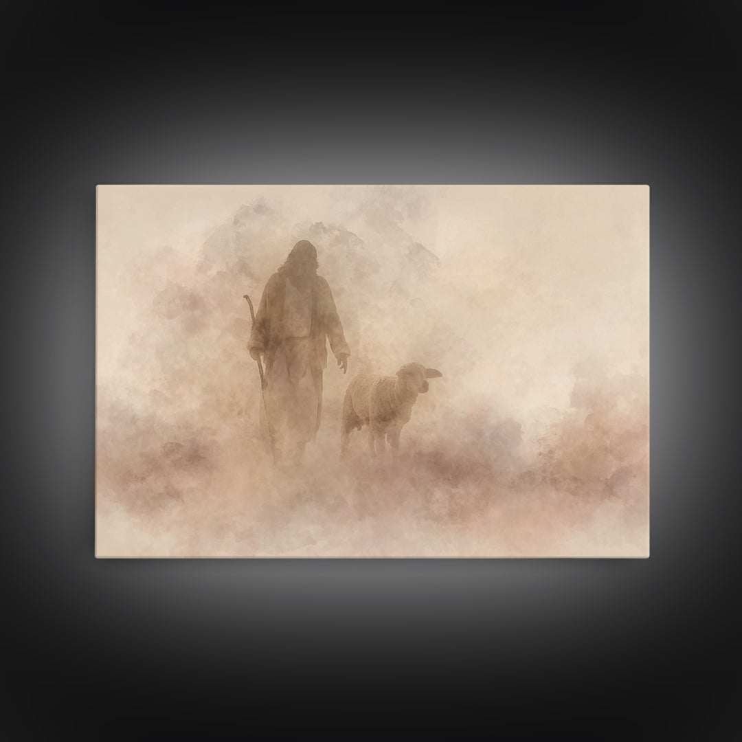 Silent Shepherd – Framed Canvas Print | Christian Art Canvas | Jesus Painting | Christian Wall Art | Subtle Christian Art | Christmas Art P