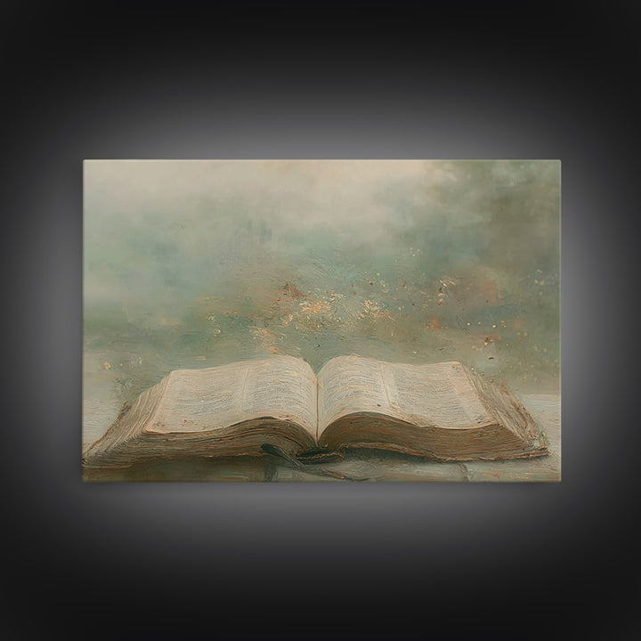 Divine Pages – Framed Canvas Print – Christian Art Print – Christian Wall Art – Christian Painting – Christian Art Canvas – Vintage Christi