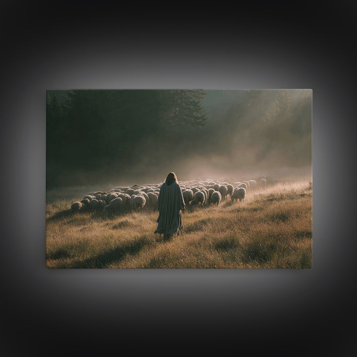 Dawn Flock | Framed Canvas Print | Christian Art Canvas | Jesus Painting | Large Christian Art | Christian Wall Art | Modern Christian Pain
