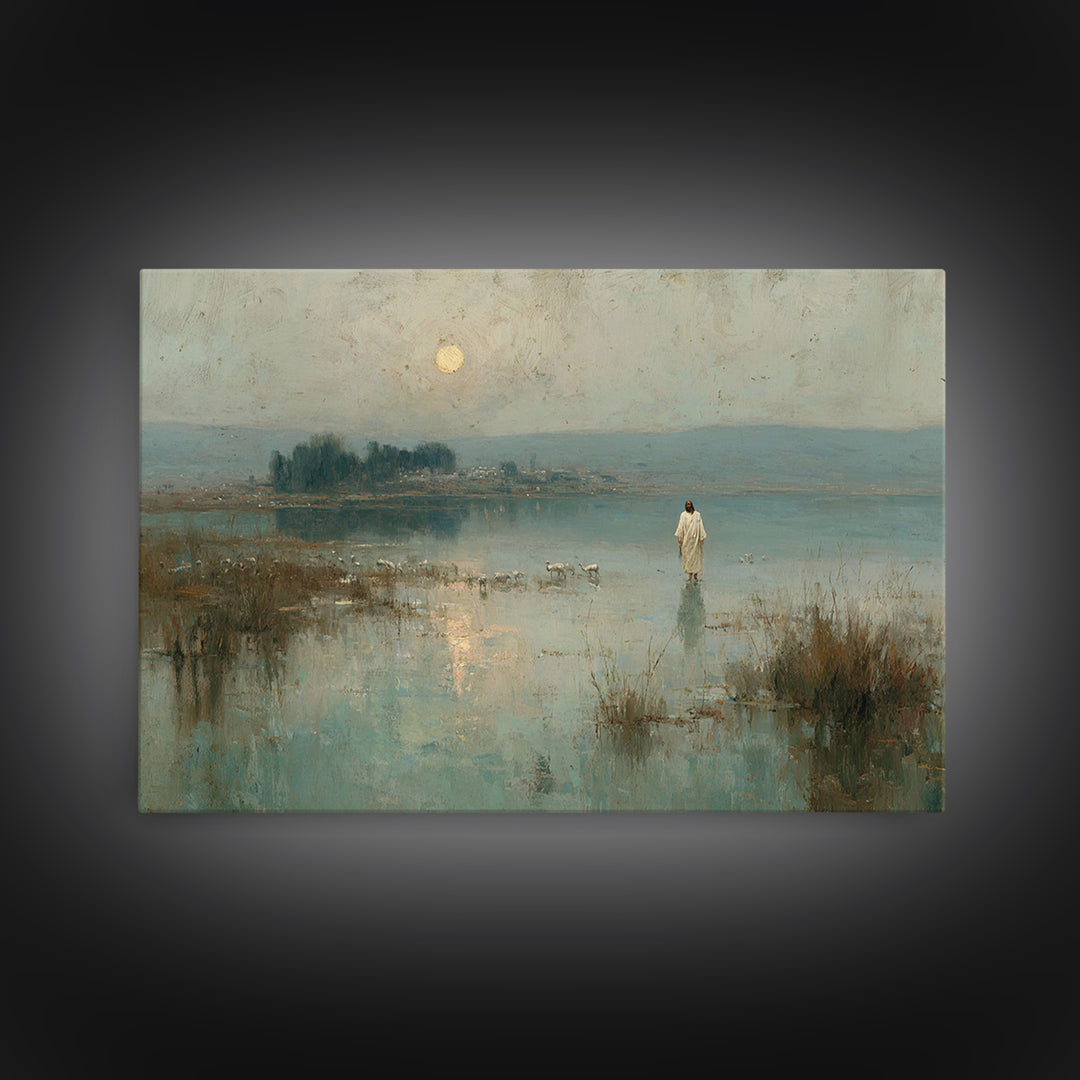 Shepherd’s Calm – Framed Canvas Print – Christian Wall Art – Jesus Painting – Pastoral Scenery – Christian Christmas Art – Christian Art Ca
