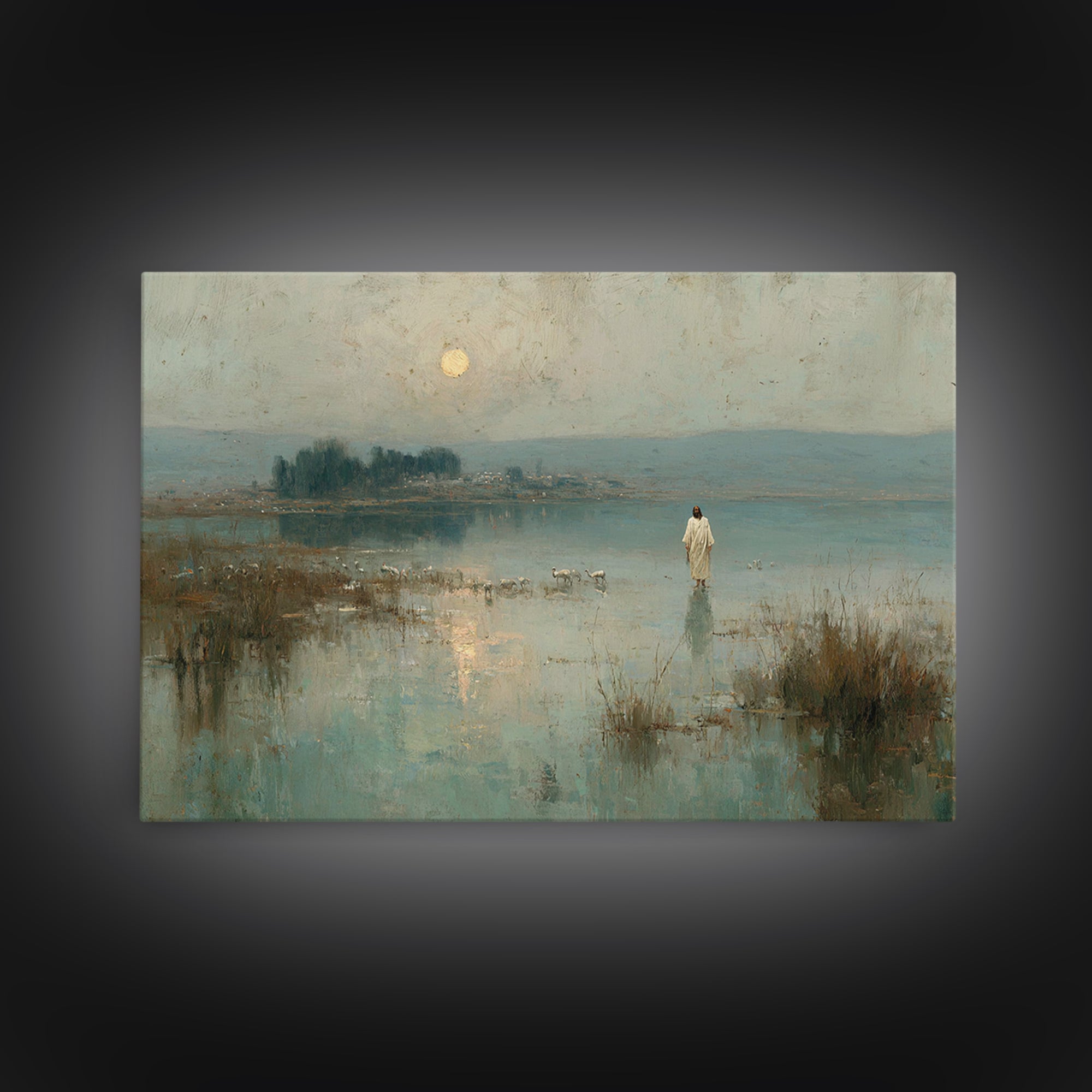 Shepherd’s Calm – Framed Canvas Print – Christian Wall Art – Jesus Painting – Pastoral Scenery – Christian Christmas Art – Christian Art Ca
