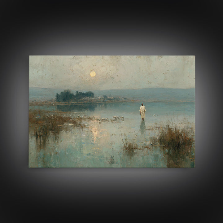 Shepherd’s Calm – Framed Canvas Print – Christian Wall Art – Jesus Painting – Pastoral Scenery – Christian Christmas Art – Christian Art Ca