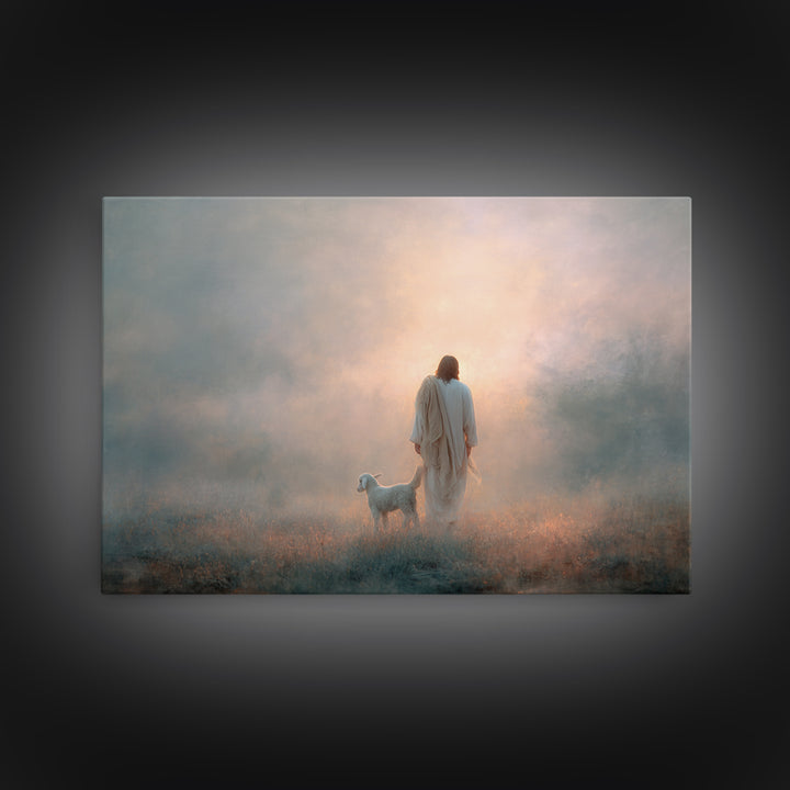 Quiet Shepherd Light, Framed Canvas Print, Christian Art Canvas, Moody Christian Art, Jesus Painting, Christian Wall Art, Subtle Christian