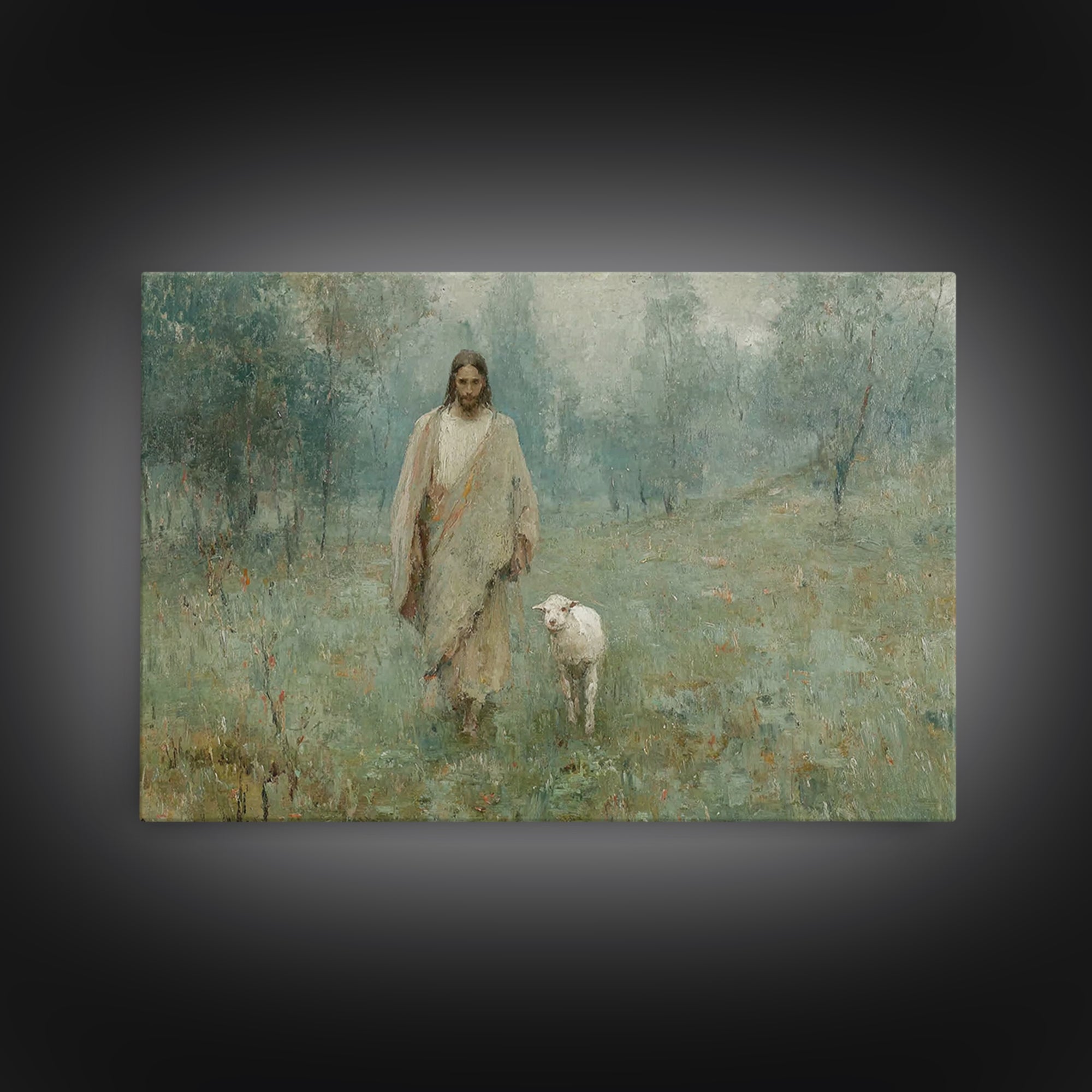 Pasture Serenity | Framed Canvas Print | Christian Wall Art | Jesus Painting | Christian Art Canvas | Vintage Christian Painting | Christia