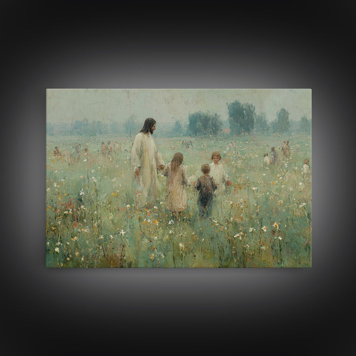 Field Of Blessings | Framed Canvas Print | Christian Art Canvas | Jesus Painting | Vintage Christian Art | Christian Wall Art | Christian A