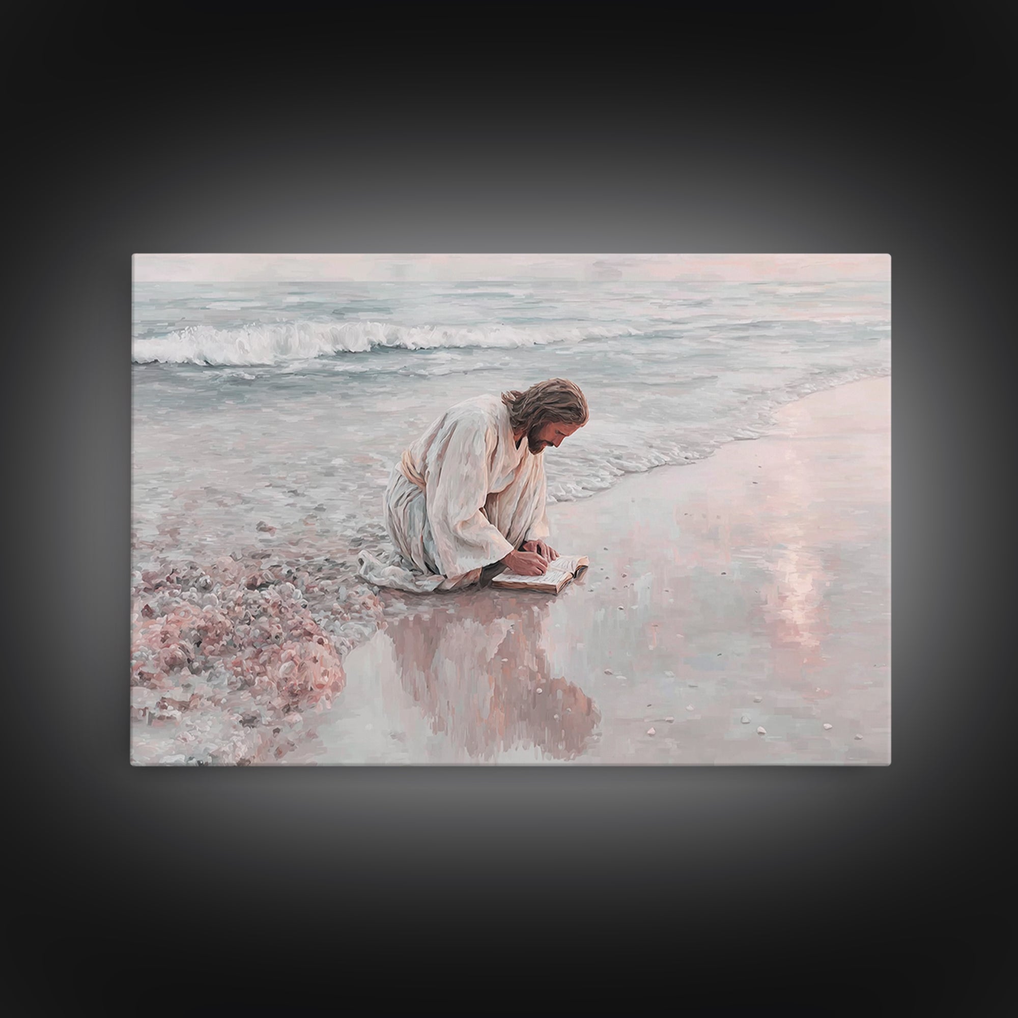 Seaside Grace | Framed Canvas Print | Christian Art Canvas | Jesus Painting | Vintage Christian Art | Christian Wall Art | Christian Gift