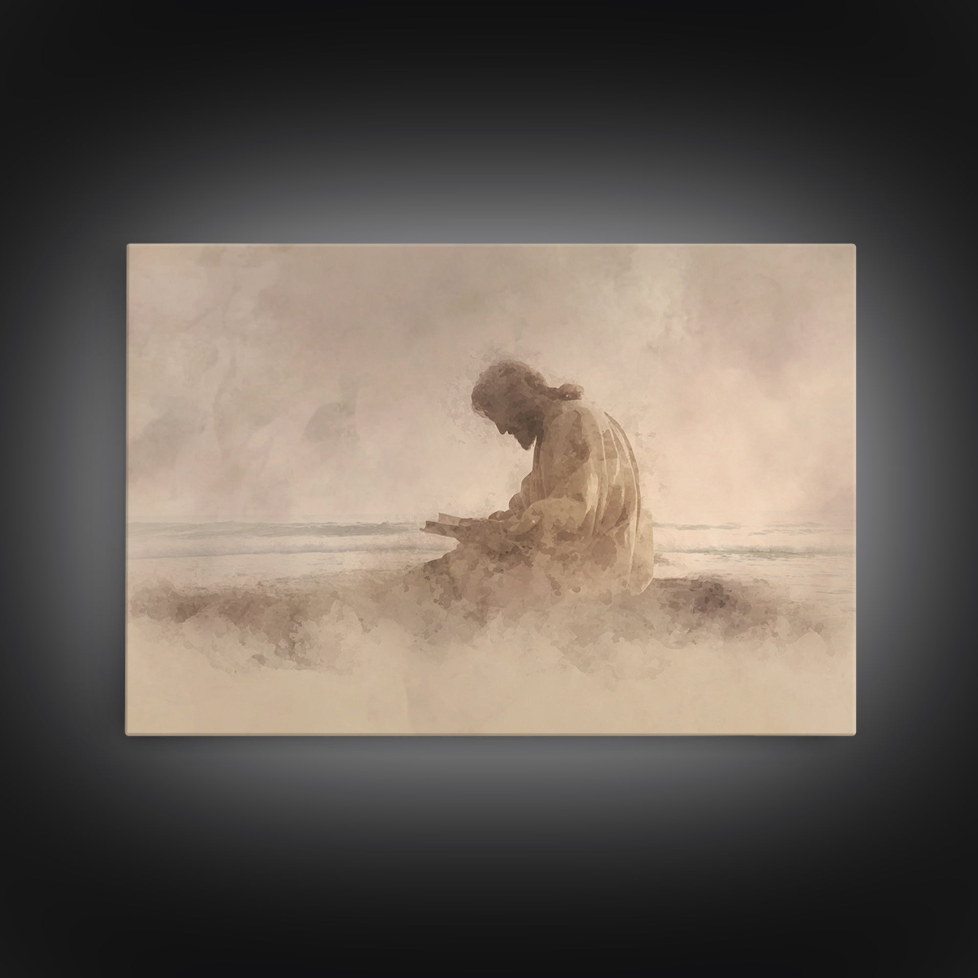 Prayerful Shore – Framed Canvas Print – Christian Wall Art – Jesus Canvas Art – Christian Art Print – Subtle Christian Art – Christian Gift