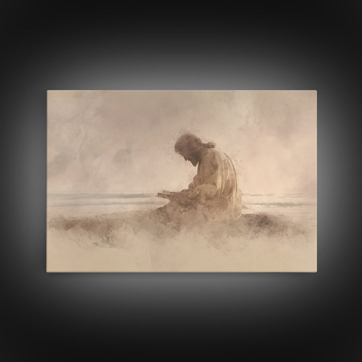 Prayerful Shore – Framed Canvas Print – Christian Wall Art – Jesus Canvas Art – Christian Art Print – Subtle Christian Art – Christian Gift