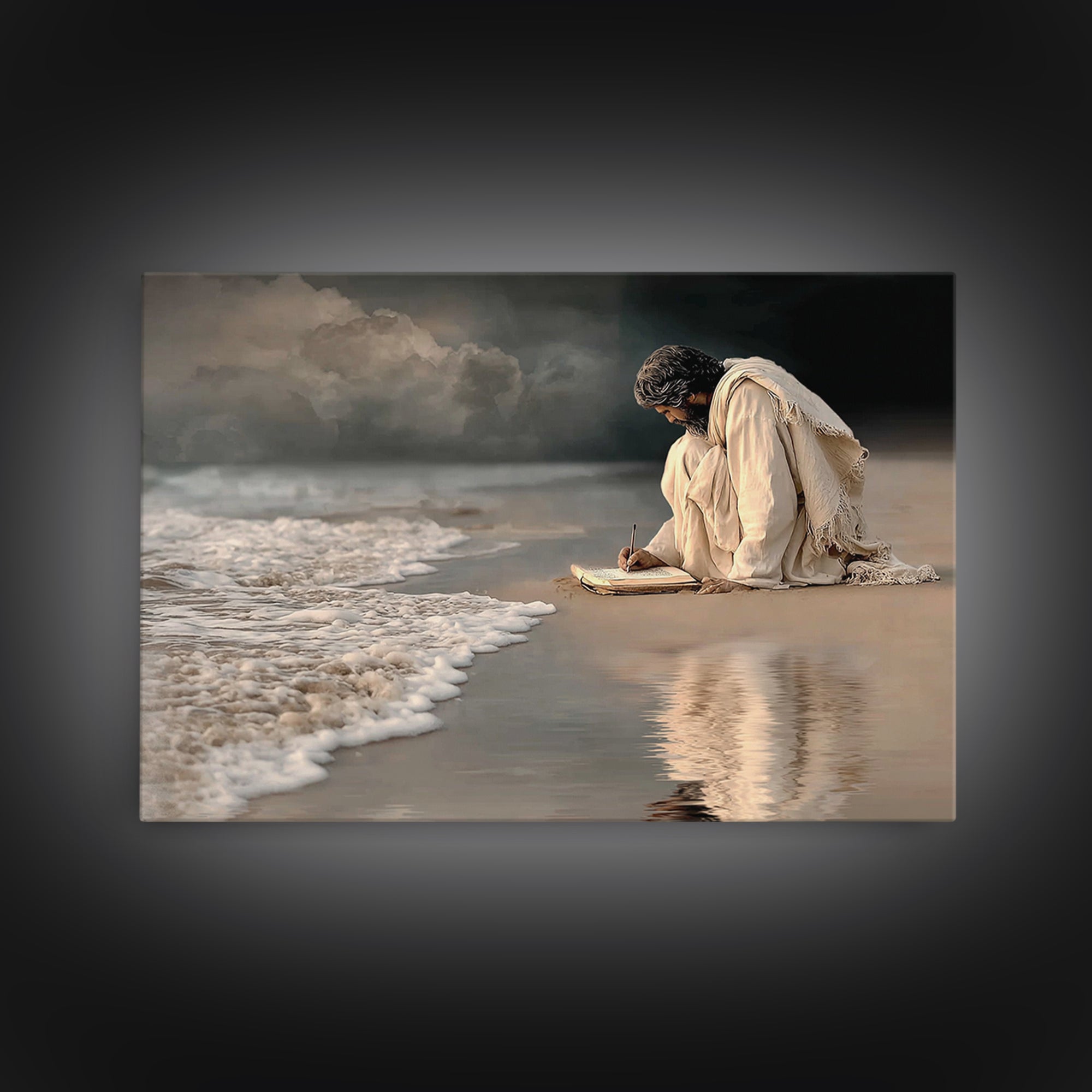 Waves Of Mercy, Framed Canvas Print, Christian Wall Art, Jesus Painting, Christian Art Canvas, Large Christian Art, Subtle Christian Art