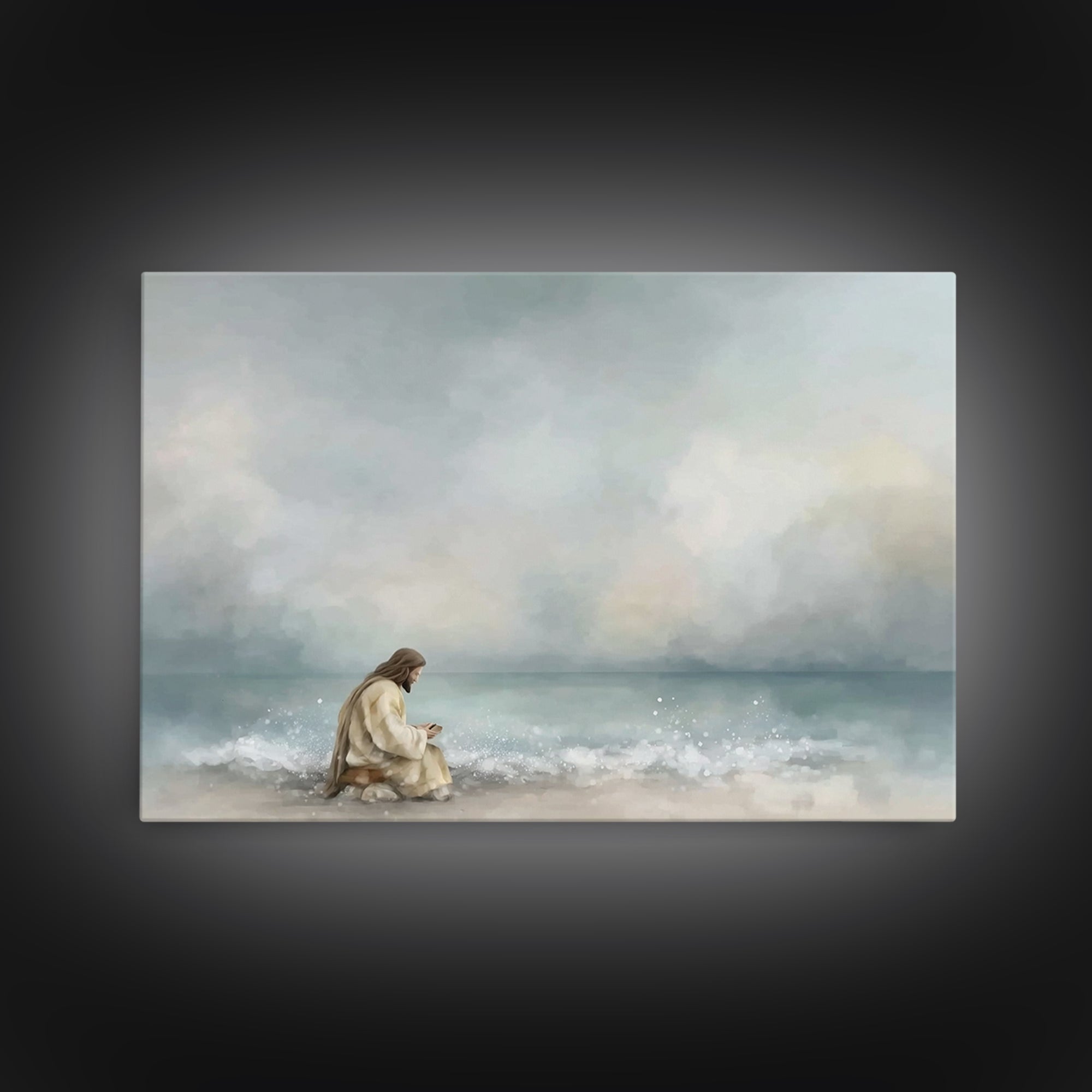 Quiet Sea Devotion, Framed Canvas Print, Christian Wall Art, Jesus Painting, Christian Art Canvas, Large Christian Art, Modern Christian Ar