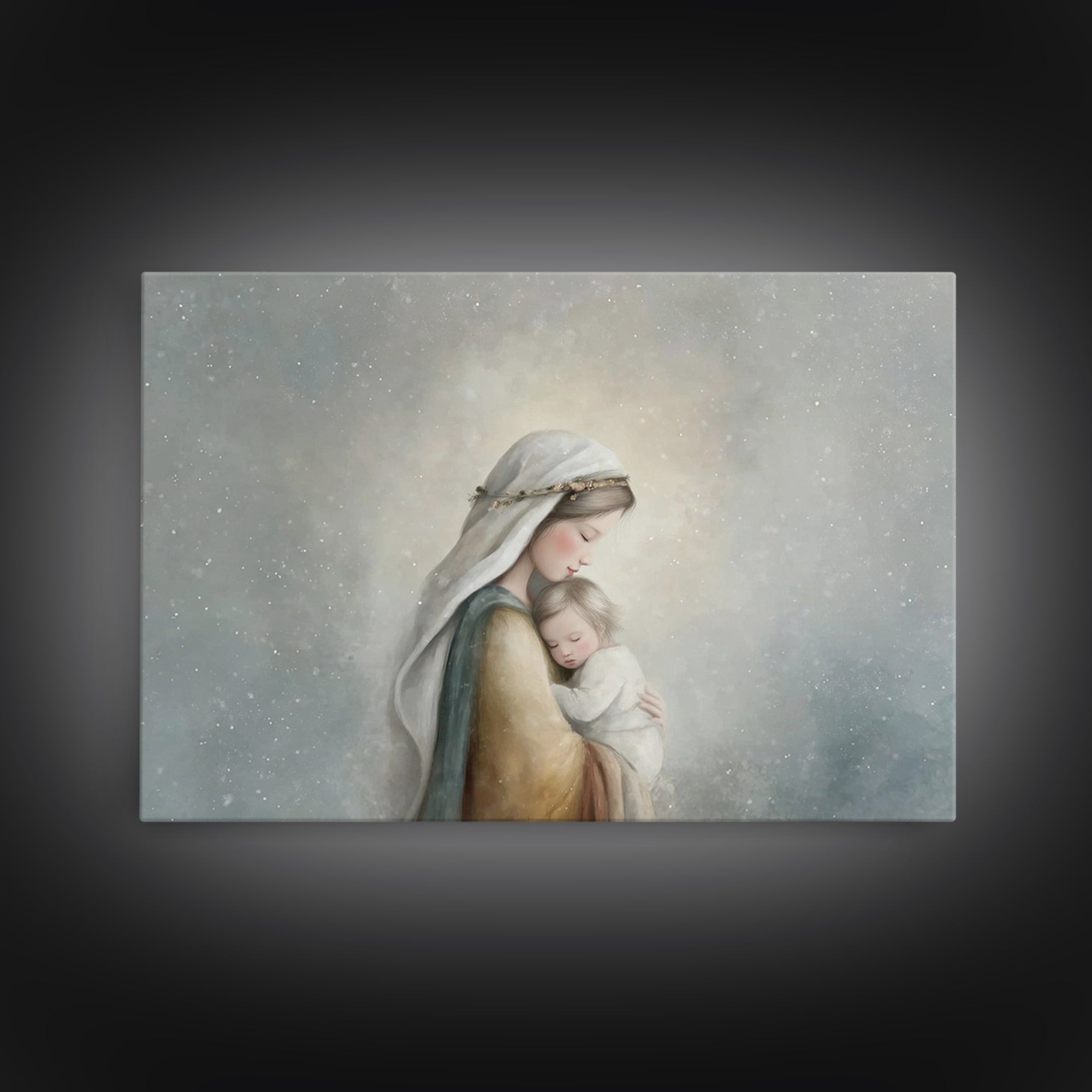 Motherly Light, Framed Canvas Print, Christian Wall Art, Mary And Jesus Painting, Christian Art Canvas, Large Christian Art, Modern Christi
