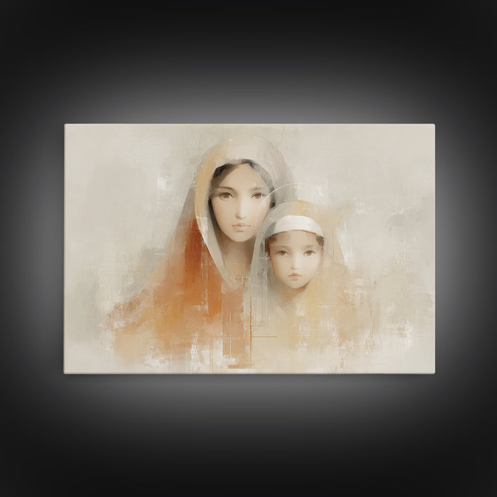 Tender Embrace, Framed Canvas Print, Christian Wall Art, Mary And Jesus Painting, Christian Art Canvas, Large Christian Art, Subtle Christi