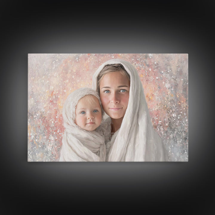 Sacred Bond, Framed Canvas Print, Christian Wall Art, Mary And Jesus Painting, Christian Art Canvas, Large Christian Art, Minimalist Christ