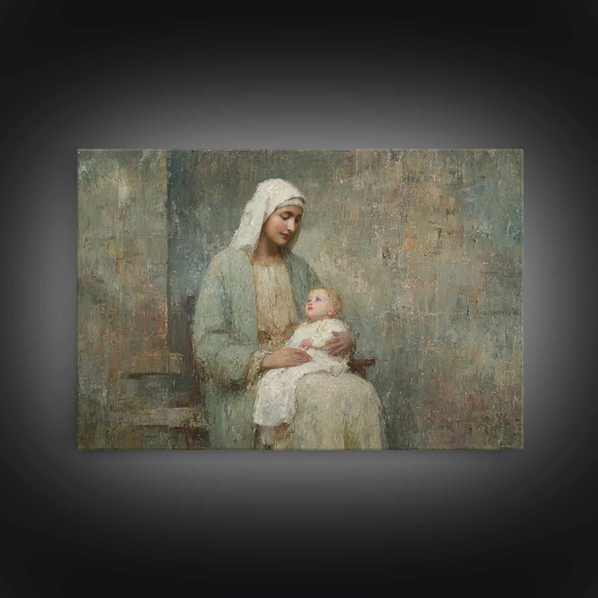 Eternal Motherhood, Framed Canvas Print, Christian Wall Art, Mary And Jesus Painting, Christian Art Canvas, Large Christian Art, Vintage Ch