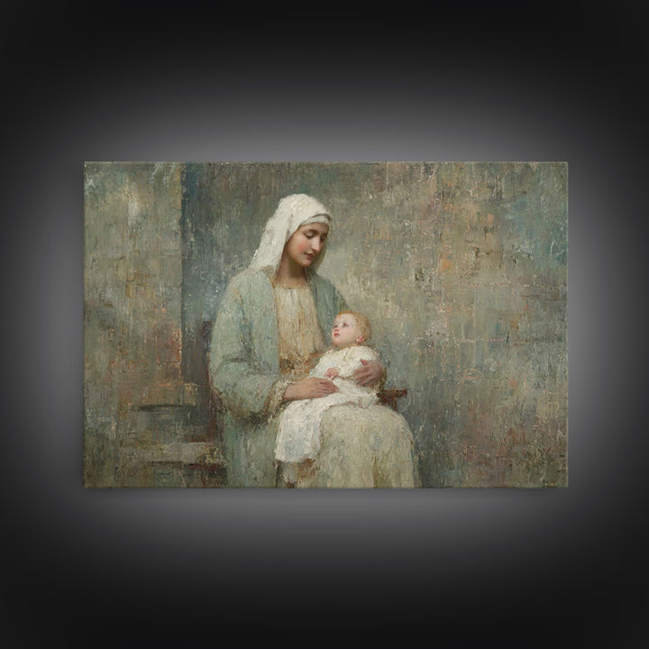 Eternal Motherhood, Framed Canvas Print, Christian Wall Art, Mary And Jesus Painting, Christian Art Canvas, Large Christian Art, Vintage Ch