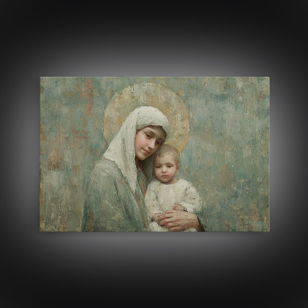Halo Of Mercy | Framed Canvas Print | Mary And Jesus Painting | Christian Art | Christian Art Canvas | Christian Wall Art