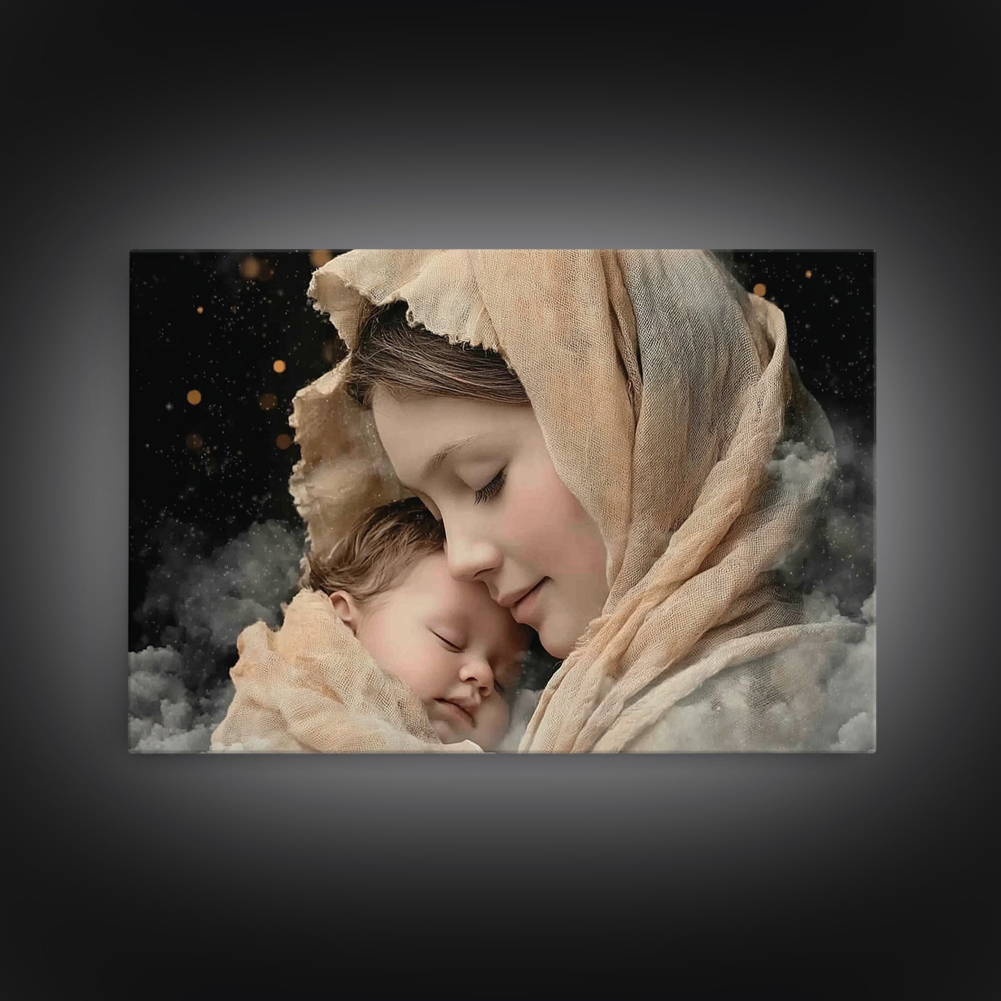 Divine Tenderness | Framed Canvas Print | Christian Art | Christian Art Canvas | Mary And Jesus Painting | Christian Wall Art