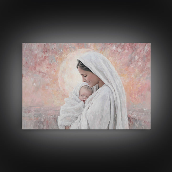 Radiant Dawn Grace | Framed Canvas Print | Christian Wall Art | Christian Art | Christian Art Canvas | Mary And Jesus Painting