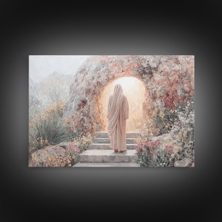 Risen Dawn Path – Framed Canvas Print – Jesus Painting – Christian Wall Art – Christian Art Canvas – Christian Gift Ideas – Christian Decor