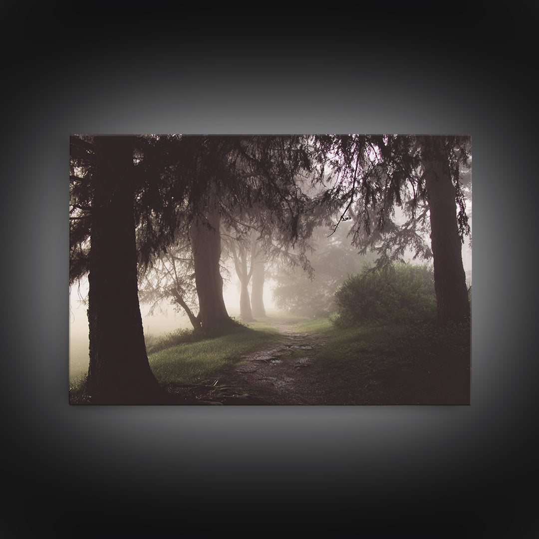 Mist Path Dawn – Framed Canvas Print – Christian Wall Art – Christian Art Canvas – Christian Gift Ideas – Christian Decor – Moody Christian