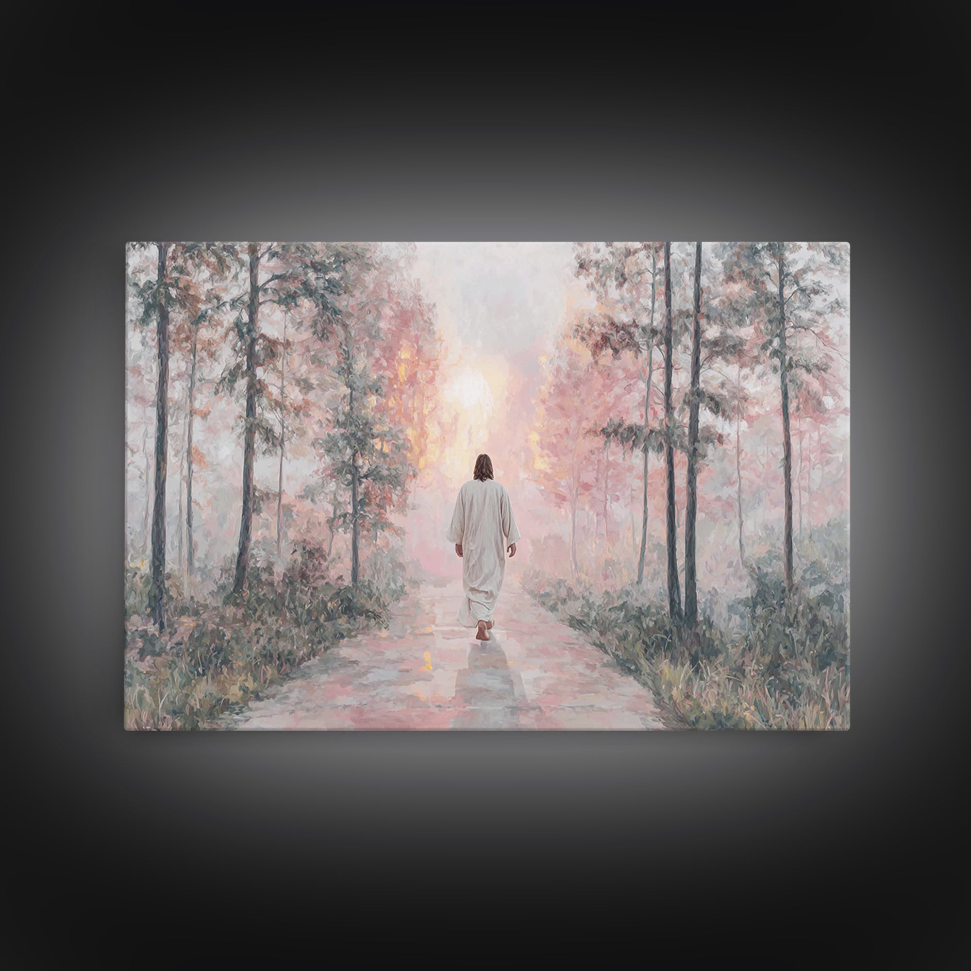 Radiant Morning Path – Framed Canvas Print – Jesus Painting – Christian Wall Art – Christian Art Canvas – Christian Decor – Christian Gift