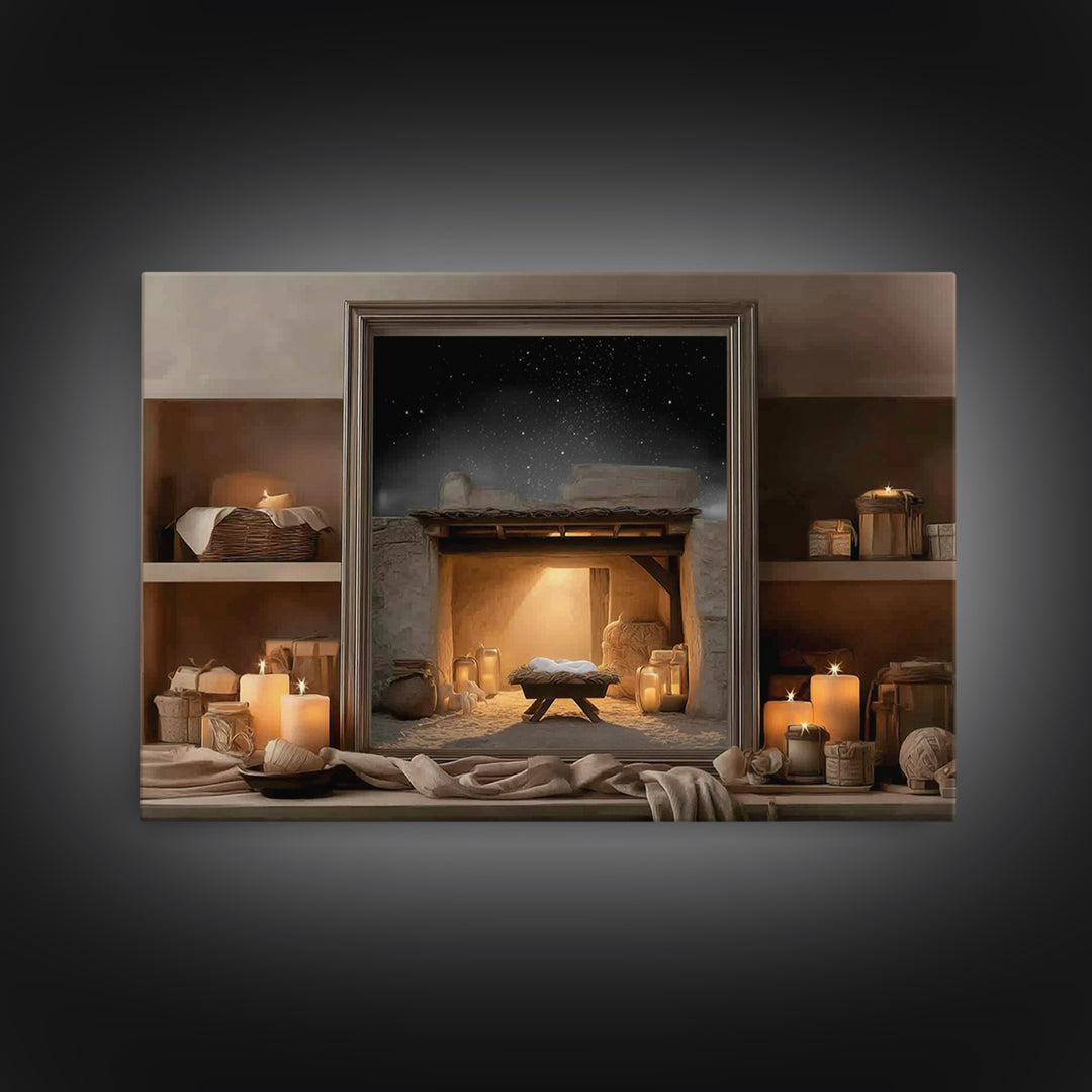 Candlelit Nativity Peace – Framed Canvas Print – Christmas Art – Christian Christmas Decor – Christian Wall Art – Christian Art Canvas – Ch