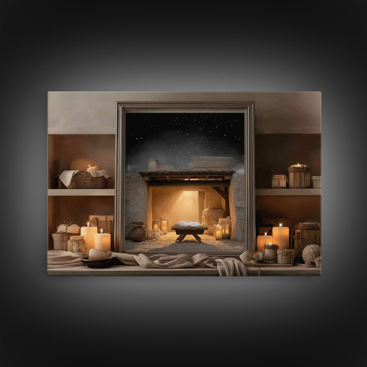 Candlelit Nativity Peace – Framed Canvas Print – Christmas Art – Christian Christmas Decor – Christian Wall Art – Christian Art Canvas – Ch