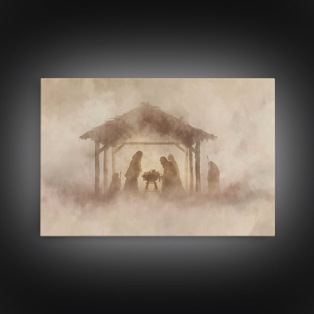 Sacred Birth Scene – Framed Canvas Print – Christian Christmas Art – Christian Art Canvas – Christian Wall Art – Christian Gift Ideas – Vin