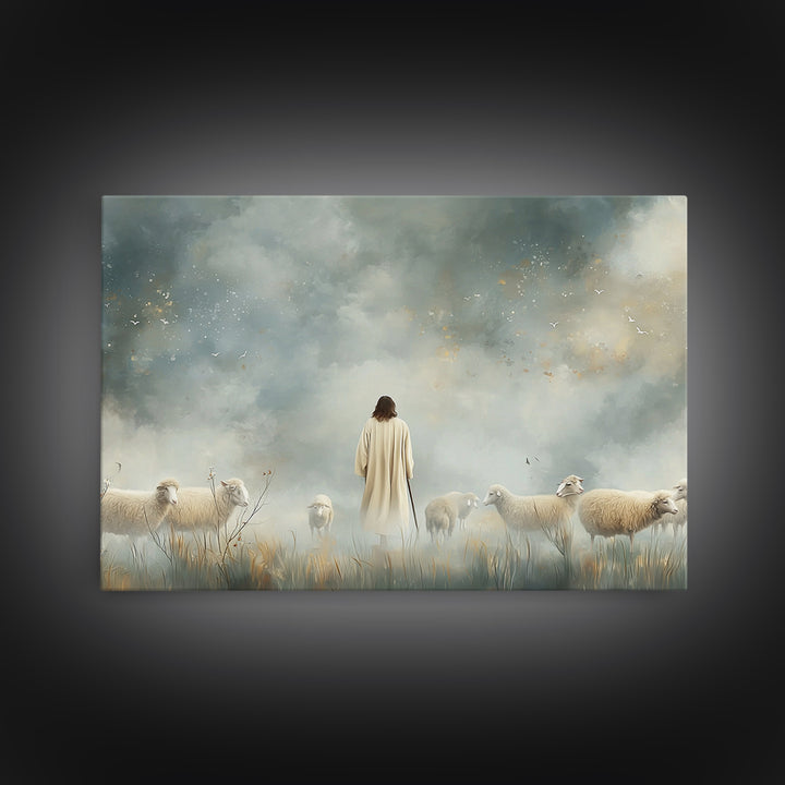 Heavenly Shepherd Light – Framed Canvas Print – Christian Wall Art – Jesus Painting – Christian Art Canvas – Modern Christian Art – Christi