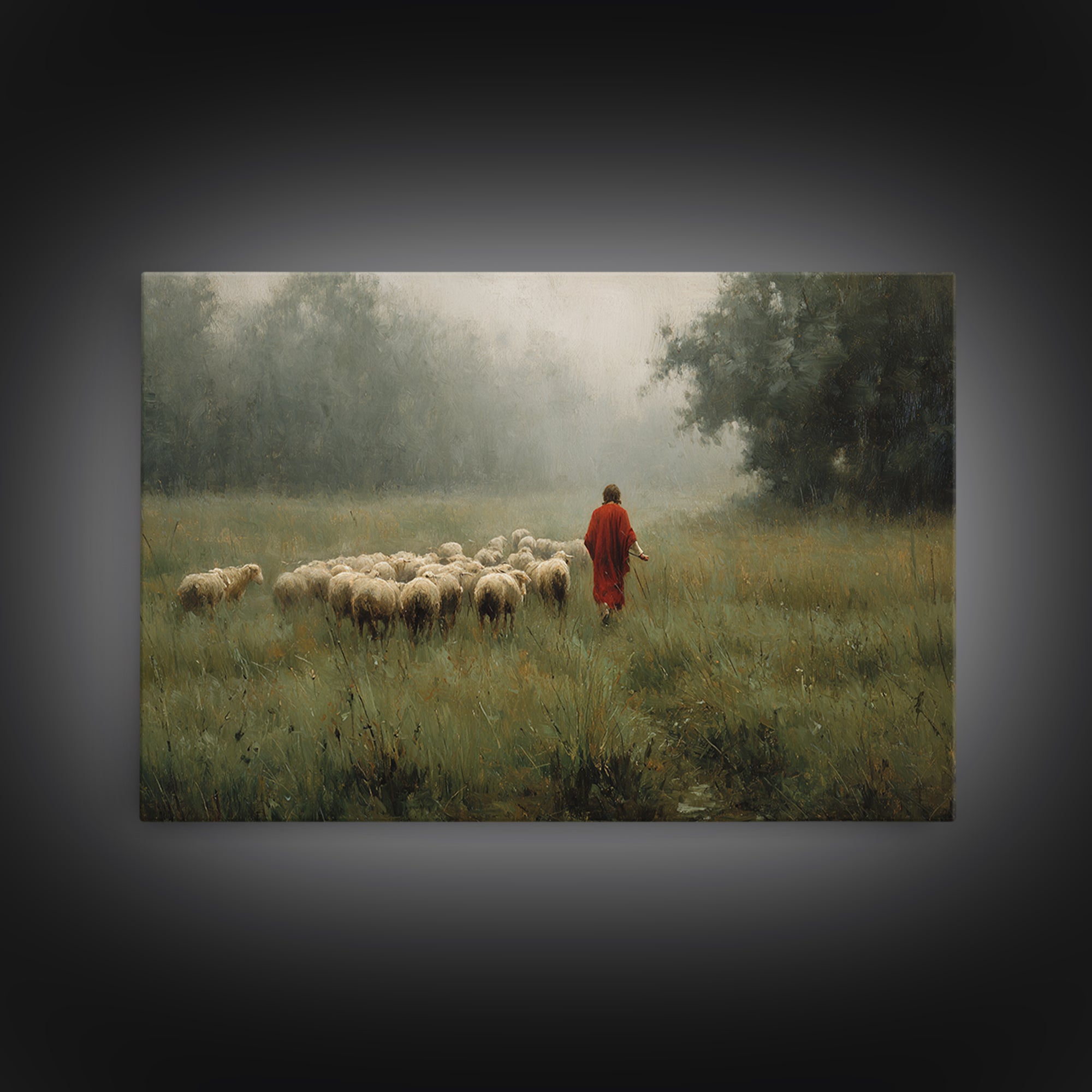 Crimson Pasture Guide, Framed Canvas Print, Christian Art Canvas, Christian Wall Art, Jesus Painting, Christian Gift Ideas, Subtle Christia