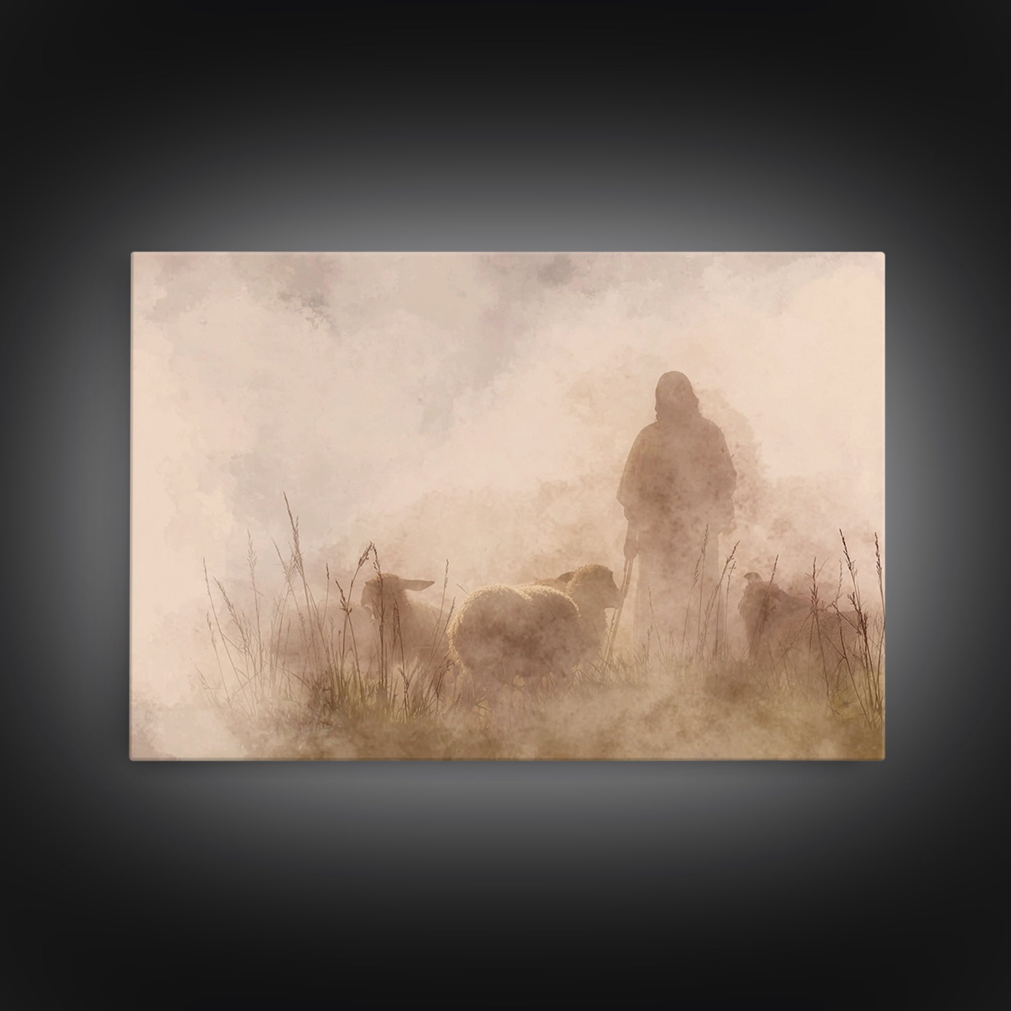 Shepherd In The Mist – Framed Canvas Print – Christian Art Canvas – Christian Wall Art – Jesus Painting – Moody Christian Art – Christian G