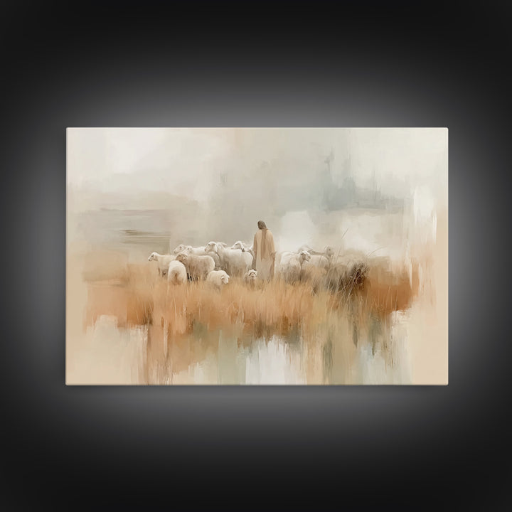 Waterside Shepherd, Framed Canvas Print, Christian Wall Art, Christian Art Canvas, Jesus Painting, Modern Christian Art, Christian Gift Ide