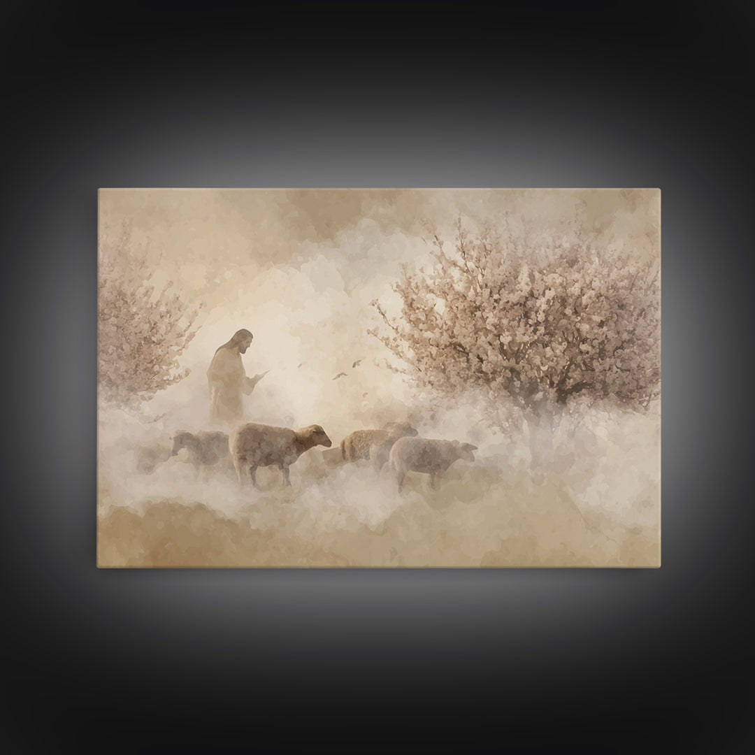 Shepherd’s Quiet Path – Framed Canvas Print – Christian Decor – Christian Art Canvas – Jesus Painting – Christian Wall Art – Christmas Art