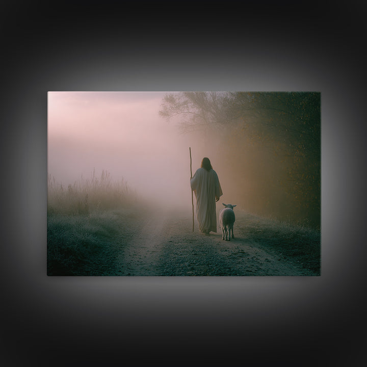 Autumn Shepherd Peace – Framed Canvas Print – Christian Decor – Christian Wall Art – Christian Art Canvas – Christmas Art – Jesus Painting