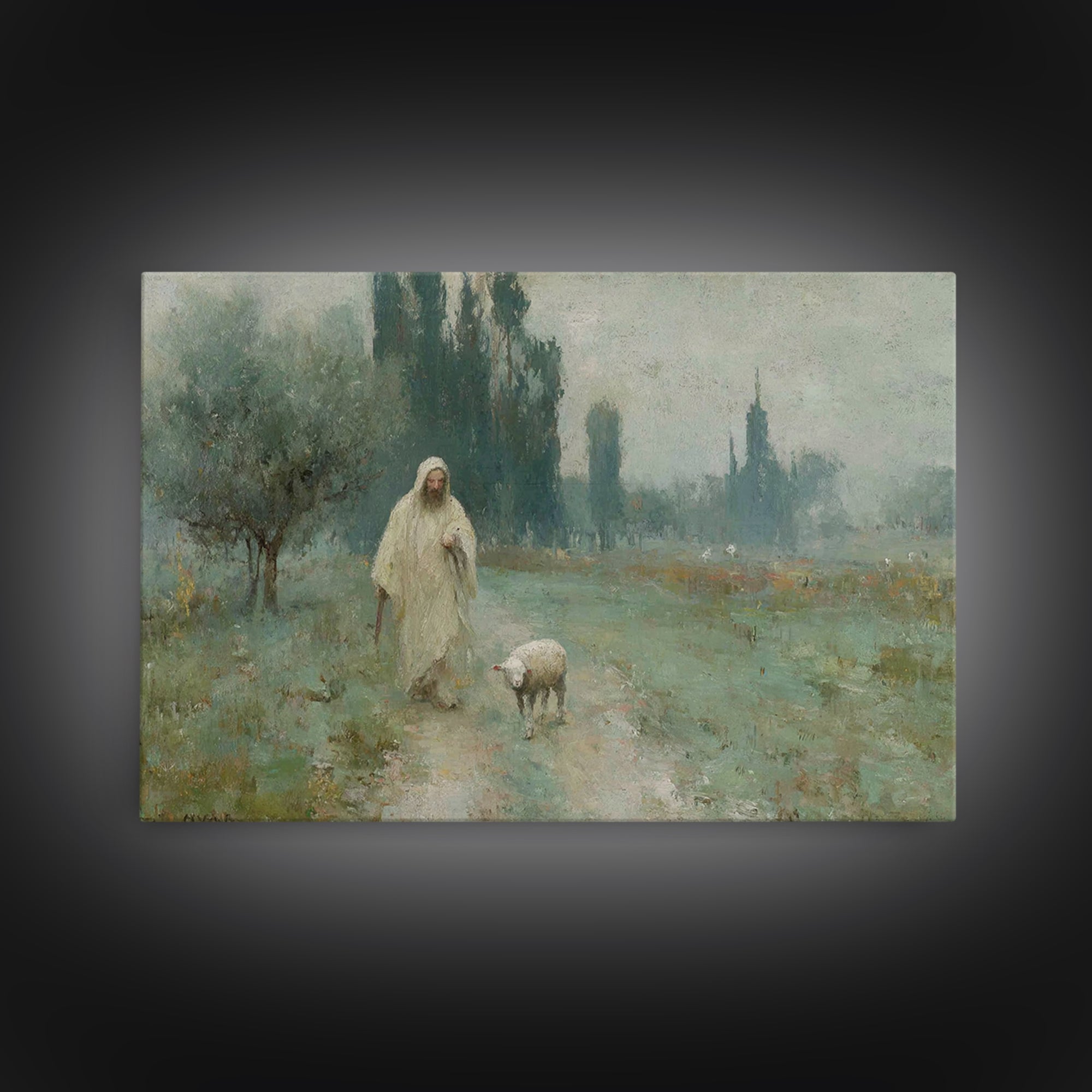 Twilight Shepherd Walk – Framed Canvas Print – Christian Christmas Art – Christian Art Canvas – Jesus Painting – Christian Wall Art – Chris