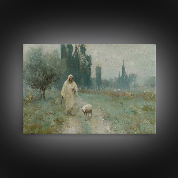 Twilight Shepherd Walk – Framed Canvas Print – Christian Christmas Art – Christian Art Canvas – Jesus Painting – Christian Wall Art – Chris