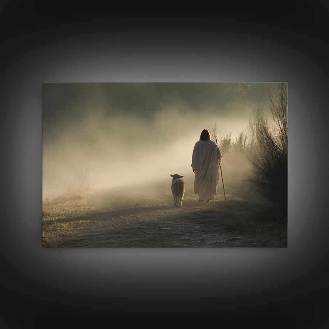 Dawn Shepherd Path – Framed Canvas Print – Jesus Painting – Christian Art Canvas – Christian Wall Art – Christian Decor – Christian Christm