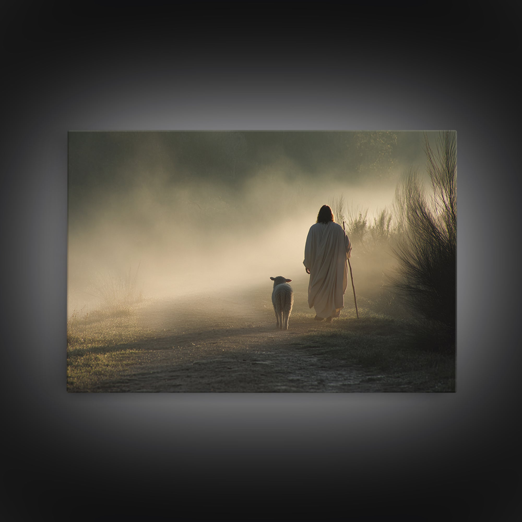Dawn Shepherd Path – Framed Canvas Print – Jesus Painting – Christian Art Canvas – Christian Wall Art – Christian Decor – Christian Christm