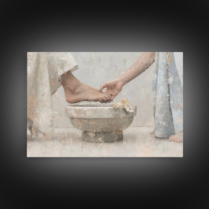 Sacred Washing – Framed Canvas Print – Christian Art Print – Subtle Christian Paintings – Christian Wall Art – Christian Art Gift – Modern