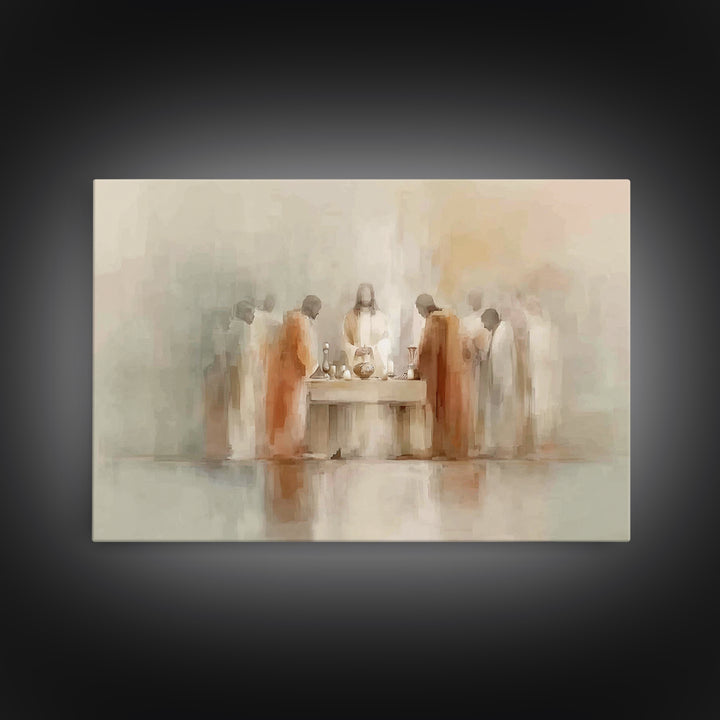 Celestial Supper, Framed Canvas Print, Christian Art Print, Jesus Painting, Christian Wall Art, Minimalist Christian Art, Christmas Art Pri